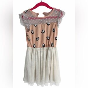 Girls Panda Print Dress Tulle Skirt Lace Detail - Size 4-5 - Cute Dress